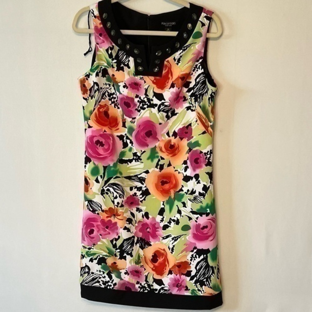 Perceptions NY Women’s Sz 12 Multicolored Floral Sleeveless Stretch Dress